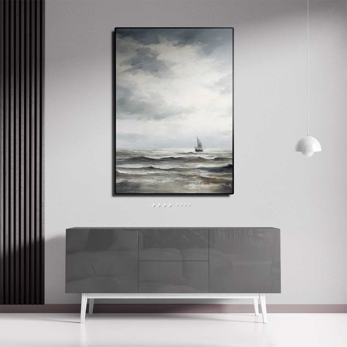 Eenzaam Zeilschip op de Woelige Zee Kunstwerk-canvas-dibond-plexiglas-wanddecoratie-WallArtistic