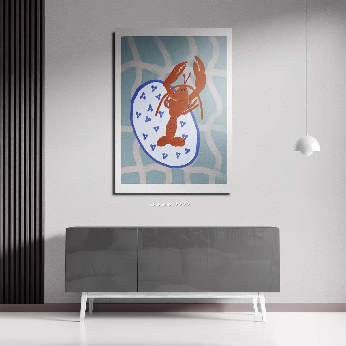 Dansende Kreeft op Servies Kunstwerk-canvas-dibond-plexiglas-wanddecoratie-WallArtistic