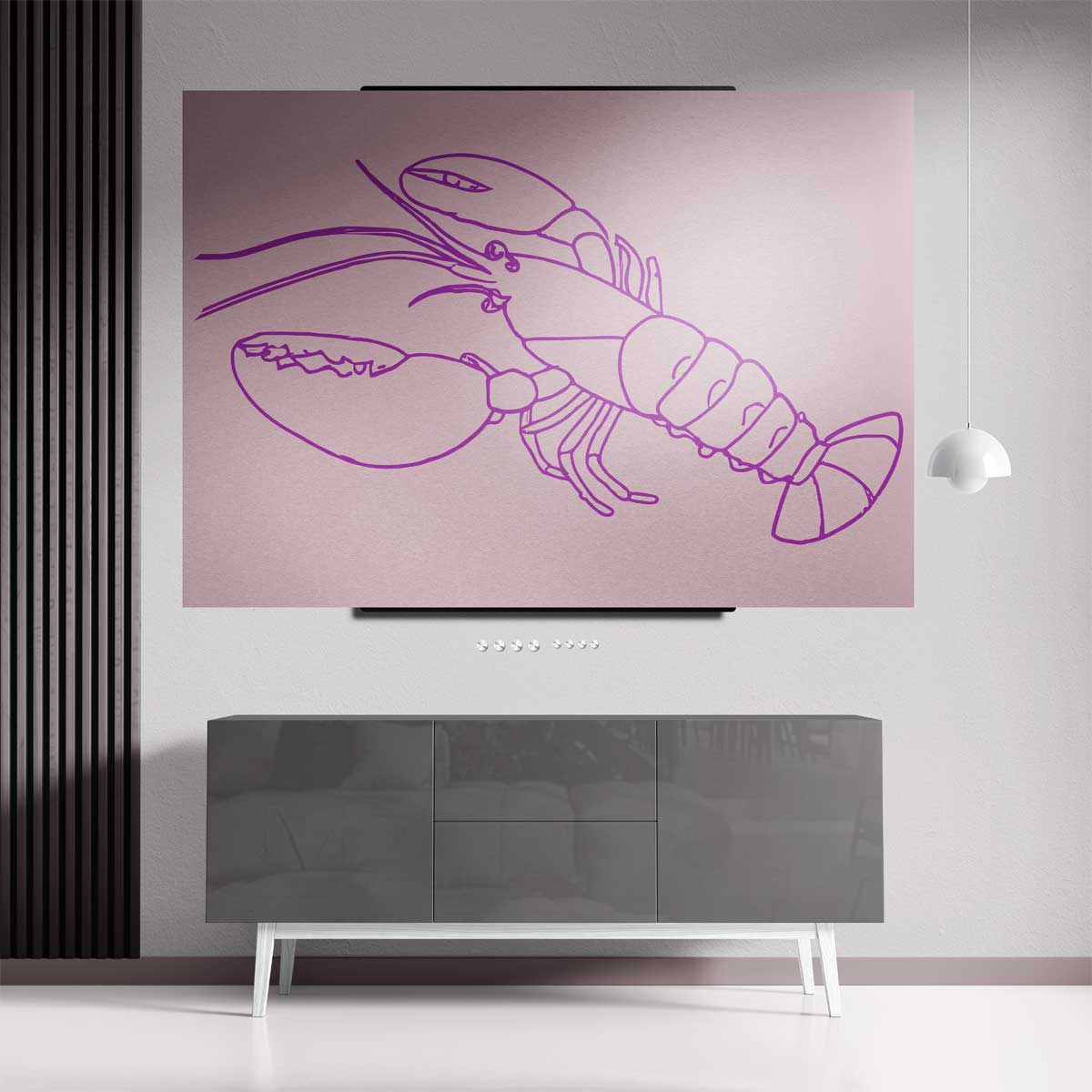 Vrolijke Roze Kreeft Illustratie Kunstwerk-canvas-dibond-plexiglas-wanddecoratie-WallArtistic