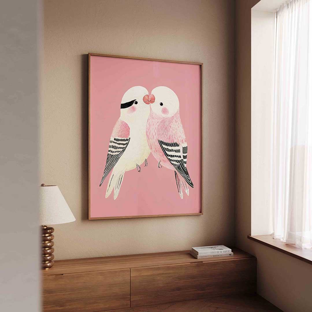 Vogels op roze Poster