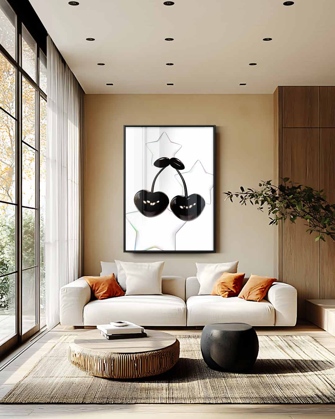 Spelende Kersen en Sterren Kunstwerk-canvas-dibond-plexiglas-wanddecoratie-WallArtistic