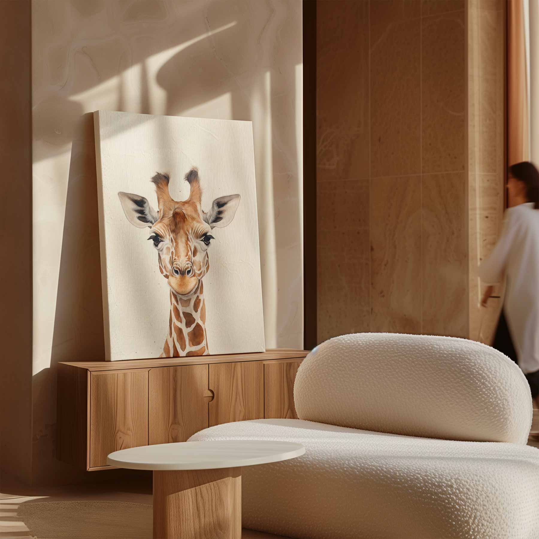 Vrolijke Giraffe Portret Kunstwerk-canvas-dibond-plexiglas-wanddecoratie-WallArtistic