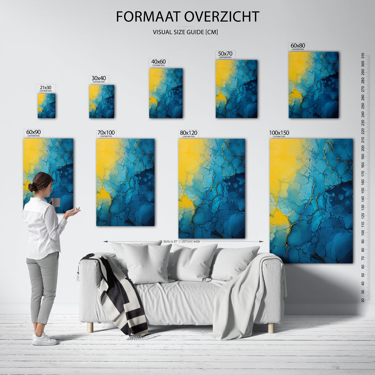 Blauw en geel patroon Poster