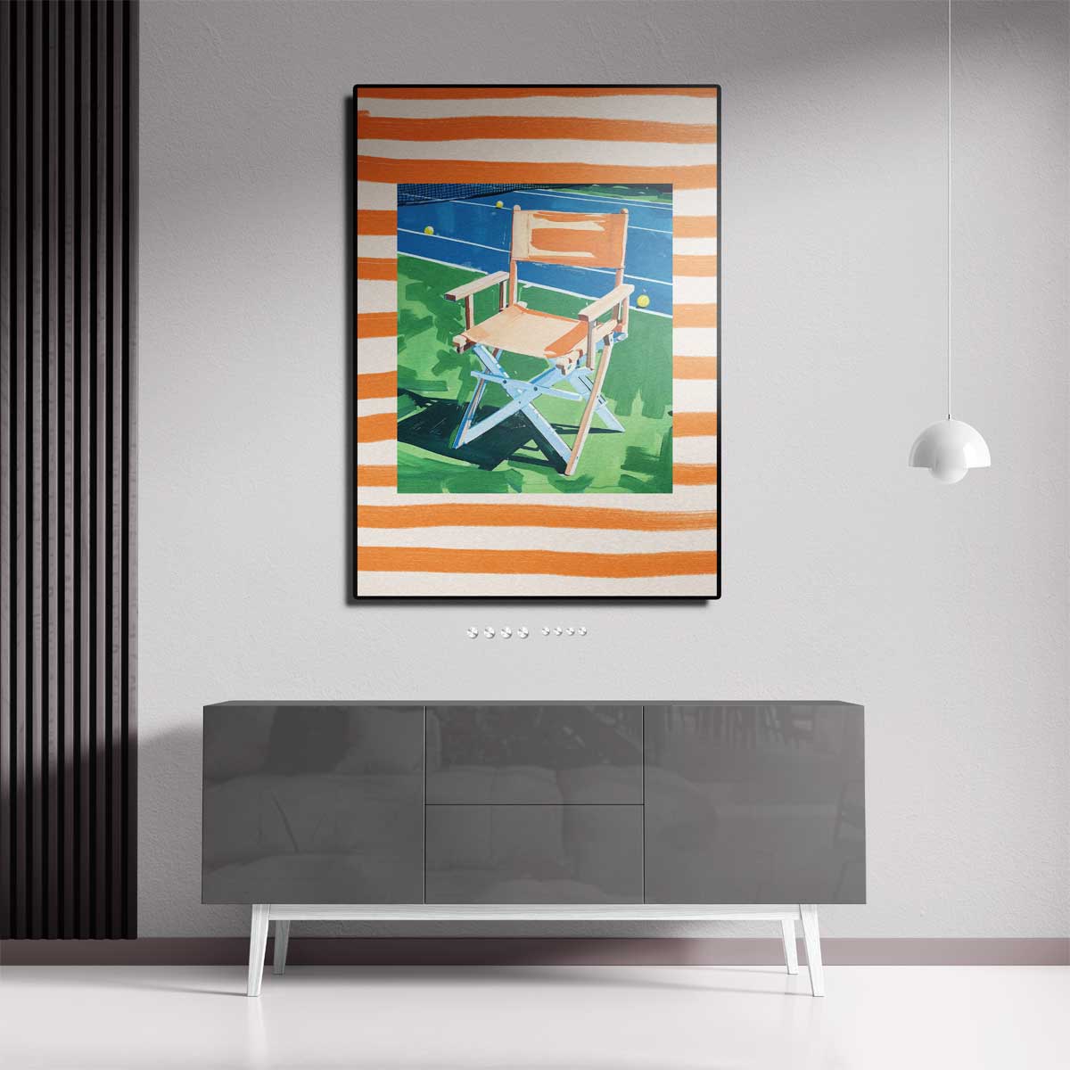 Zomerse Stoel op de Tennisbaan Kunstwerk-canvas-dibond-plexiglas-wanddecoratie-WallArtistic