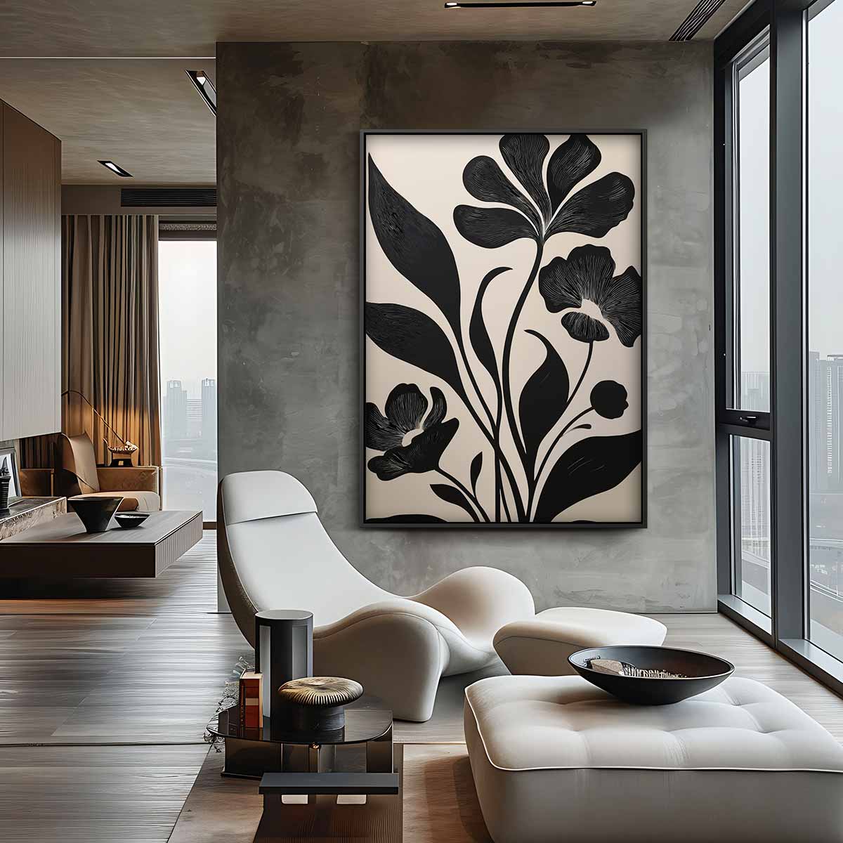 Bloemenpracht in Zwart-Wit Kunstwerk-canvas-dibond-plexiglas-wanddecoratie-WallArtistic