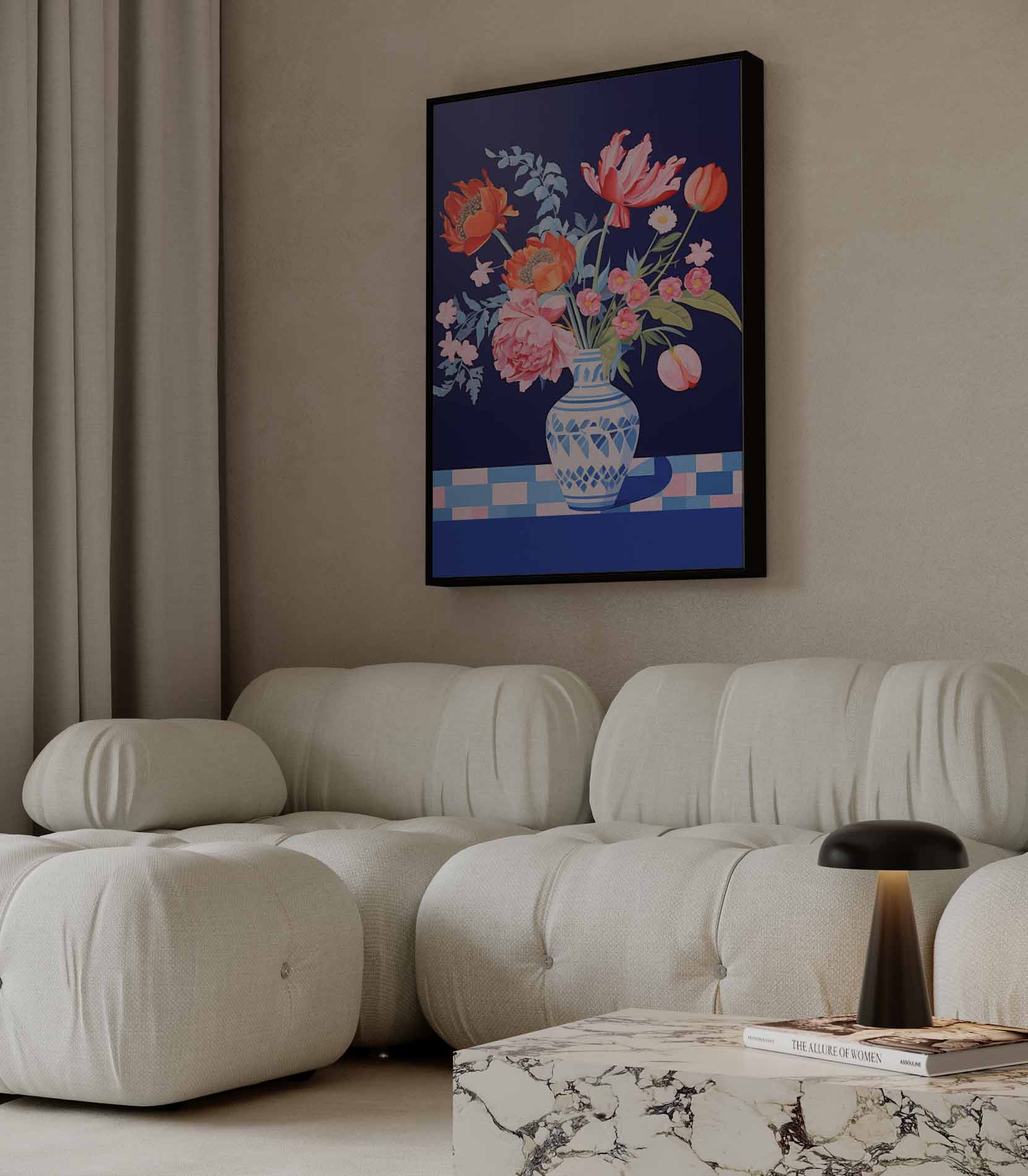 Bloemenpracht in Blauwe Vaas Kunstwerk-canvas-dibond-plexiglas-wanddecoratie-WallArtistic
