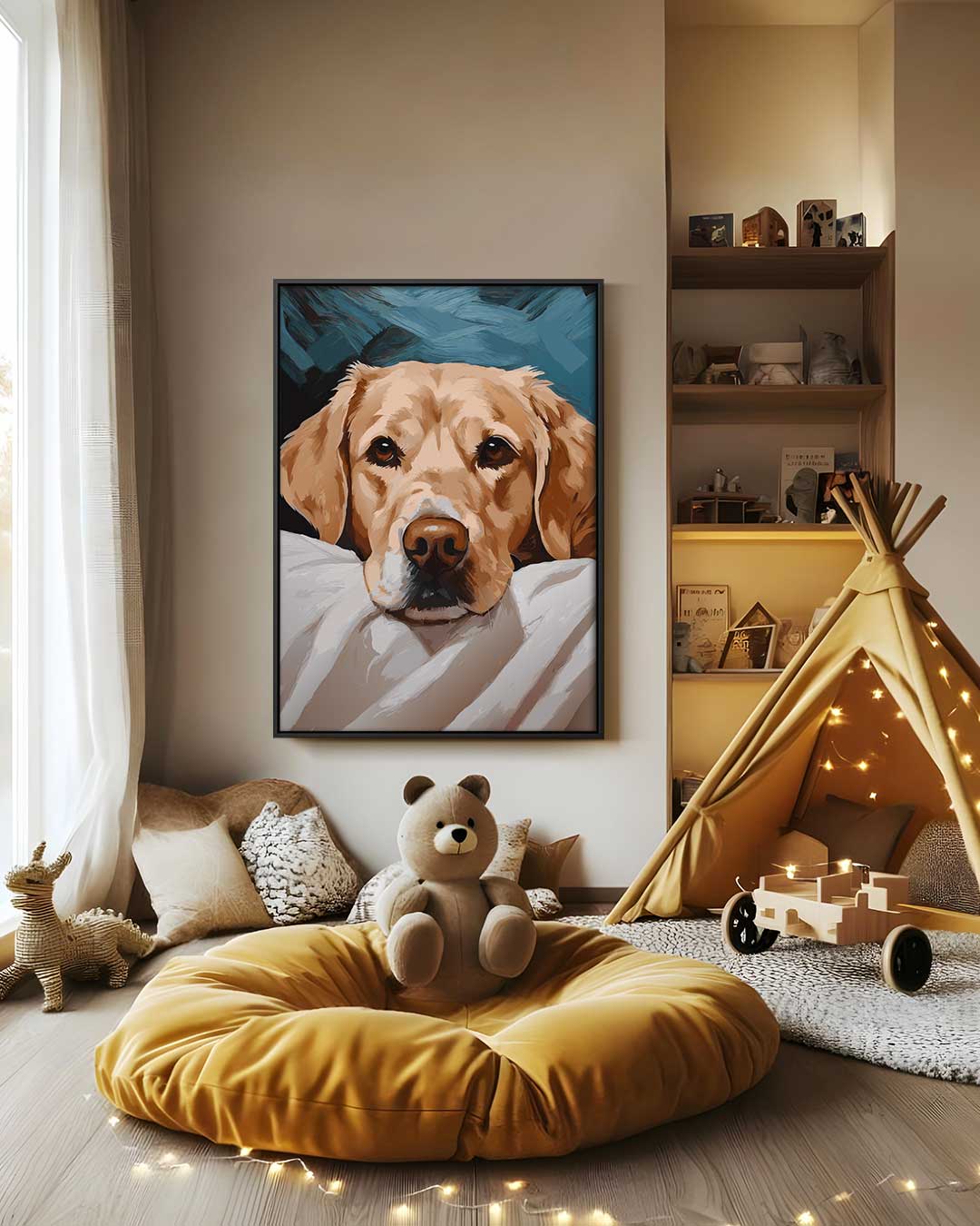 Dromerige Labradoodle Kunstwerk-canvas-dibond-plexiglas-wanddecoratie-WallArtistic