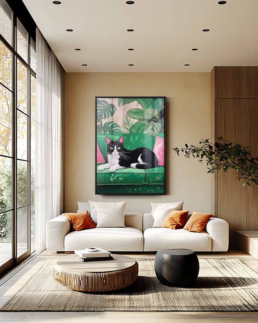 Tropische Kat op de Bank Kunstwerk-canvas-dibond-plexiglas-wanddecoratie-WallArtistic