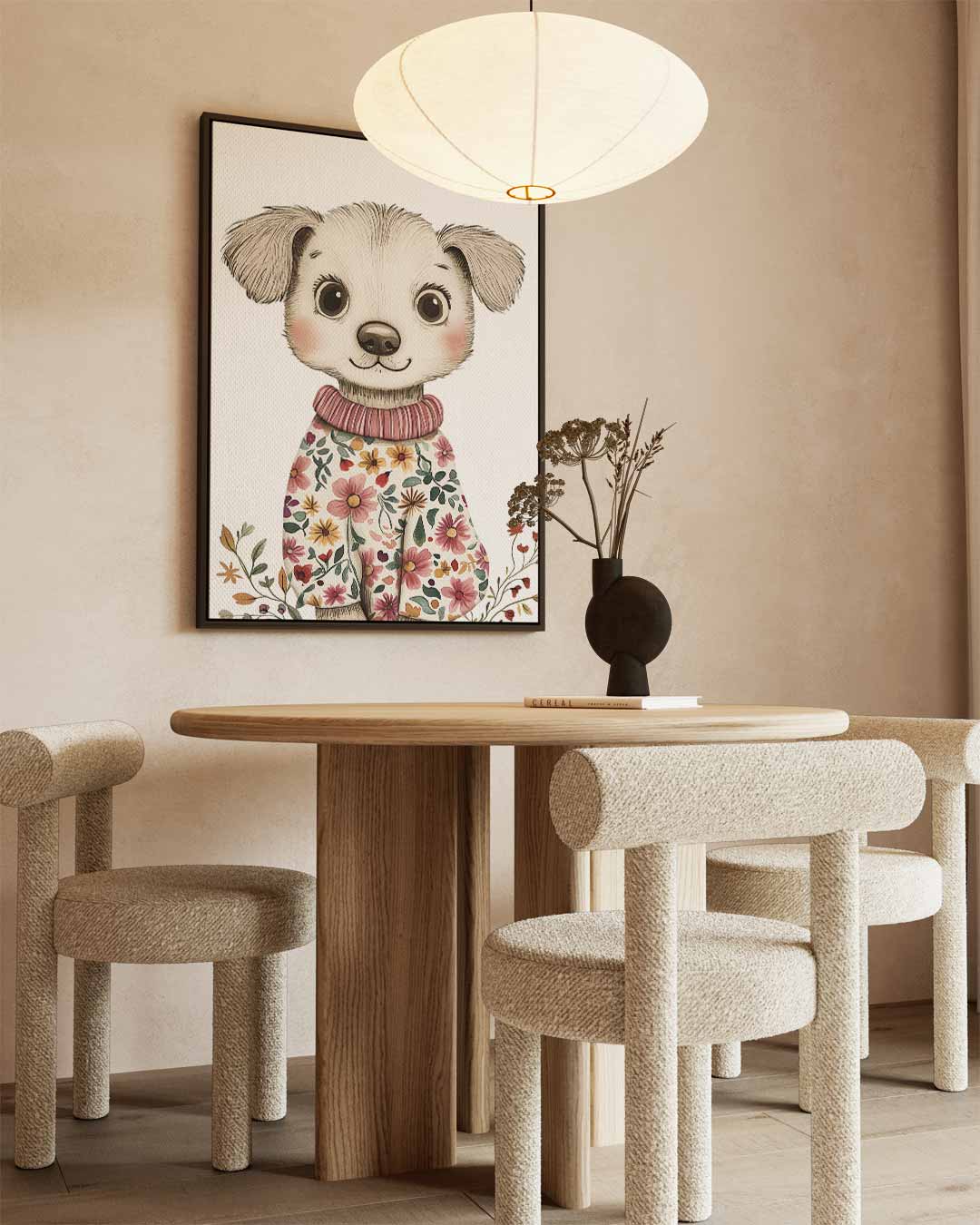 Lieve Hond met Bloemenoutfit Kunstwerk-canvas-dibond-plexiglas-wanddecoratie-WallArtistic