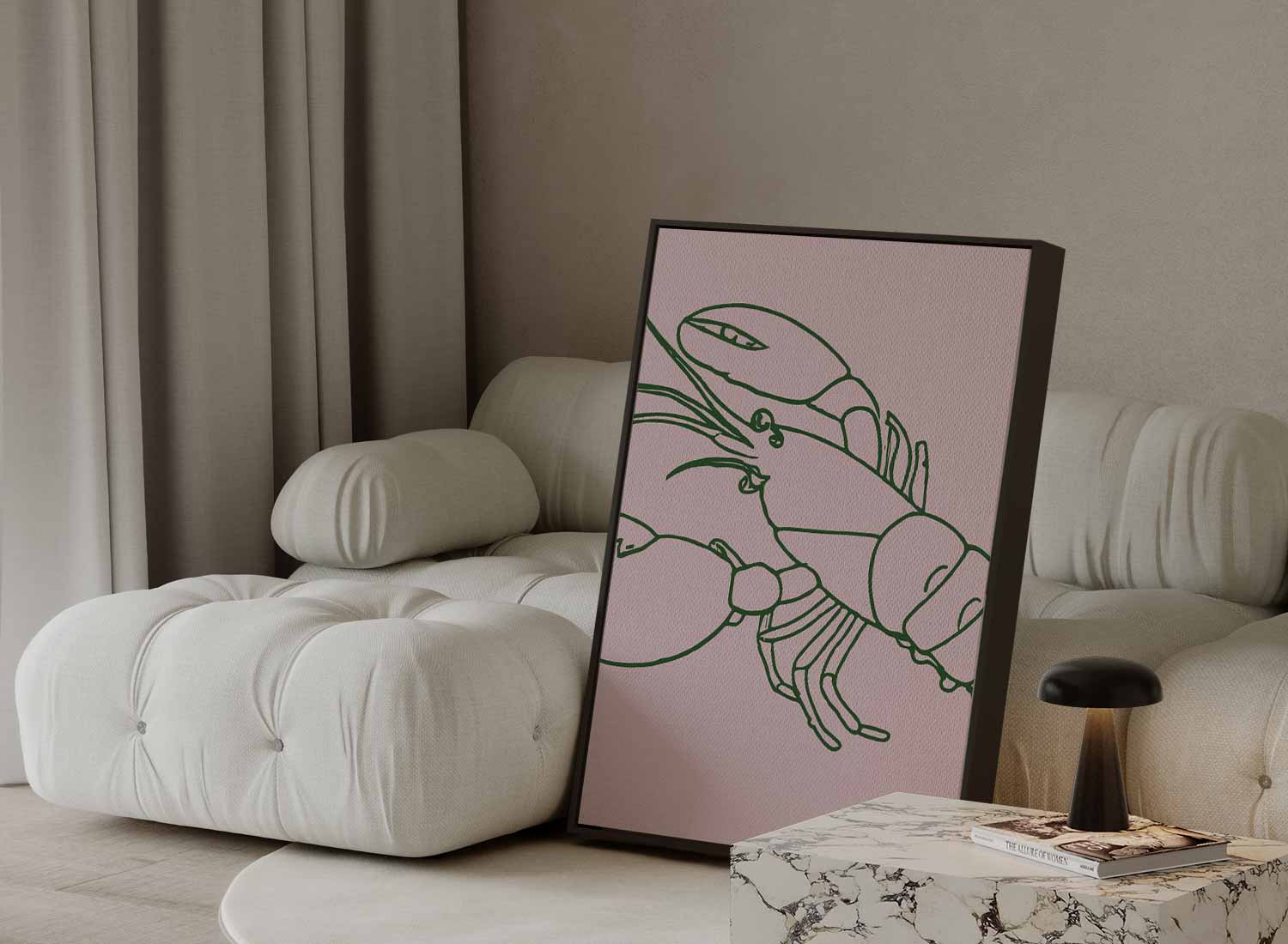 Minimalistische Kreeftenlijntekening Kunstwerk-canvas-dibond-plexiglas-wanddecoratie-WallArtistic