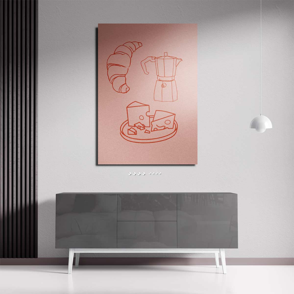 Ontbijt in Lijntekeningen Kunstwerk-canvas-dibond-plexiglas-wanddecoratie-WallArtistic