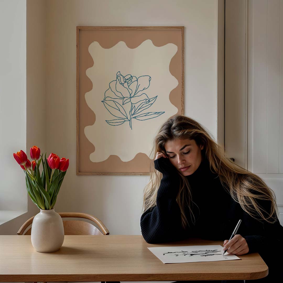 Sierlijke Bloem Lijntekening Poster-WallArtistic