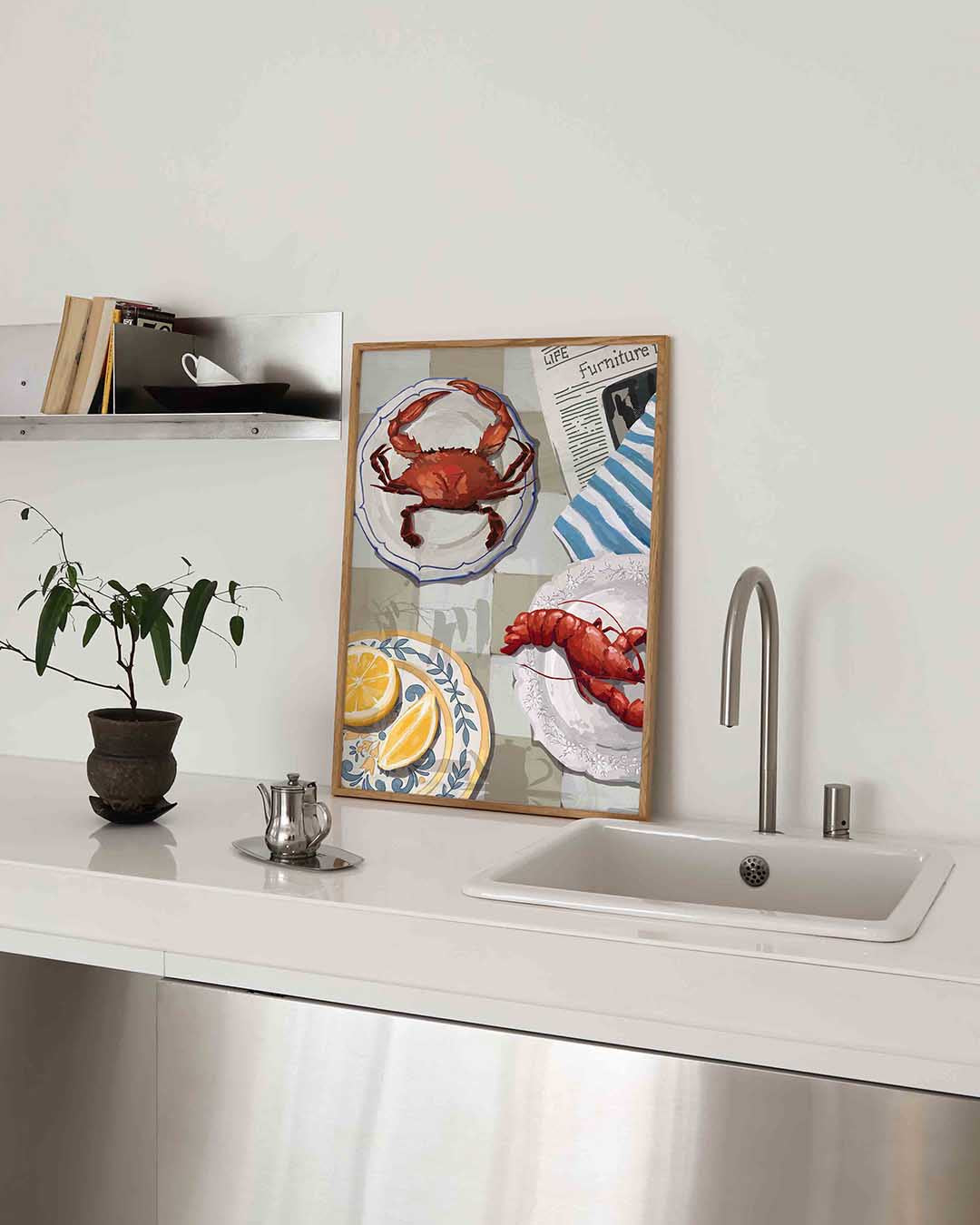 Kreeft en krab op borden Poster