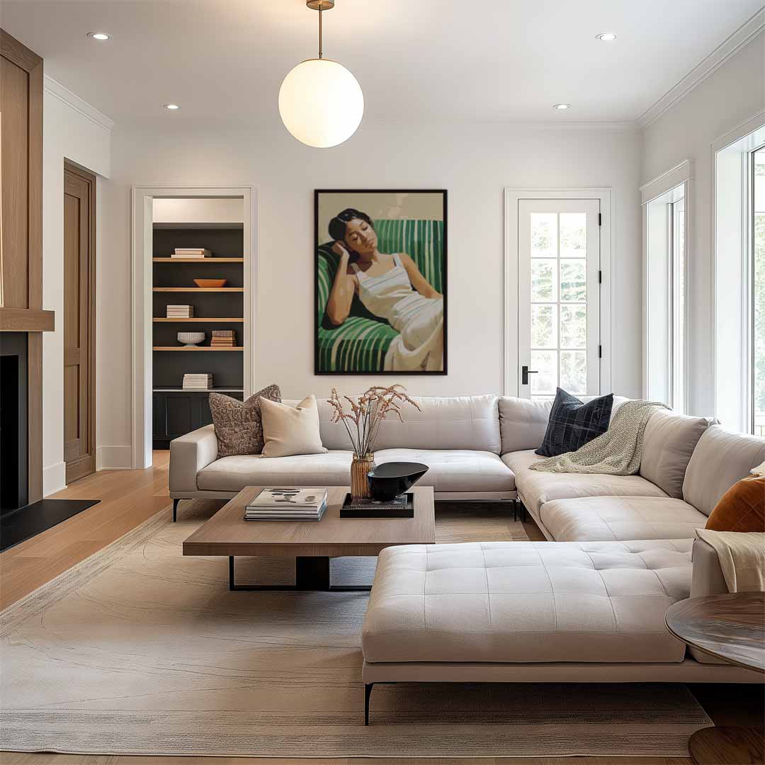 Dromerige Rust op een Groene Bank Kunstwerk-canvas-dibond-plexiglas-wanddecoratie-WallArtistic