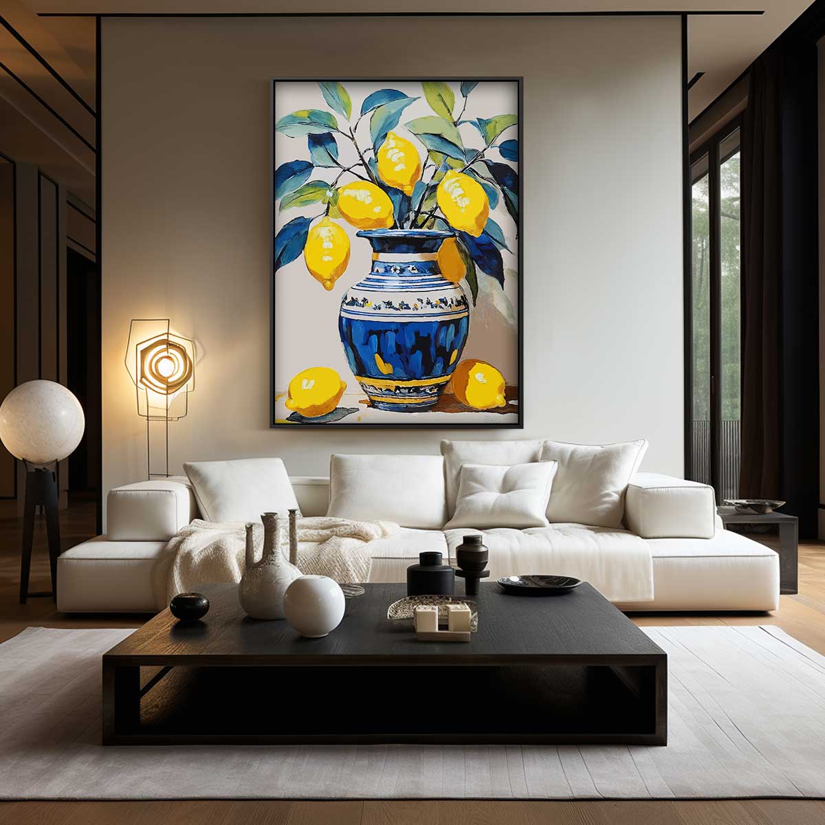 Citroenen in een Vaas Kunstwerk-canvas-dibond-plexiglas-wanddecoratie-WallArtistic