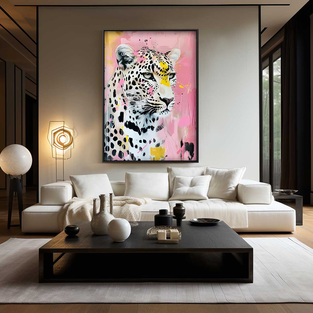 Sierlijke Luipaard Expressie Kunstwerk-canvas-dibond-plexiglas-wanddecoratie-WallArtistic