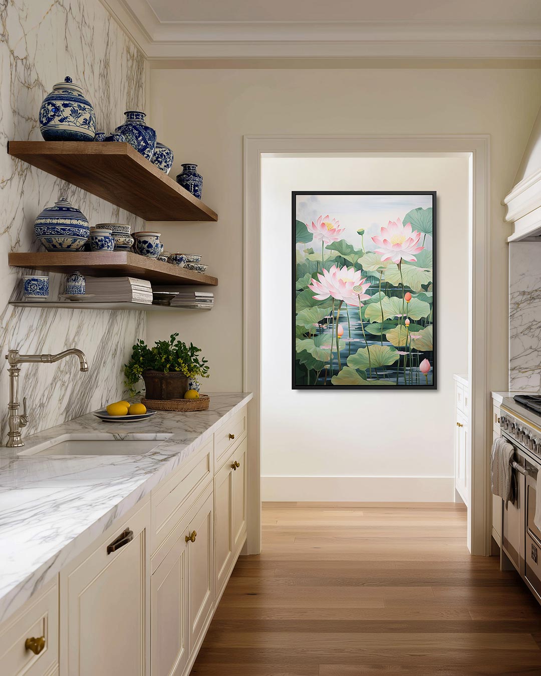 Lotusbloemen en bladeren Kunstwerk