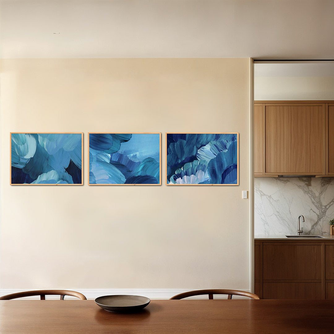 Blauwe penseelstreken Posterset