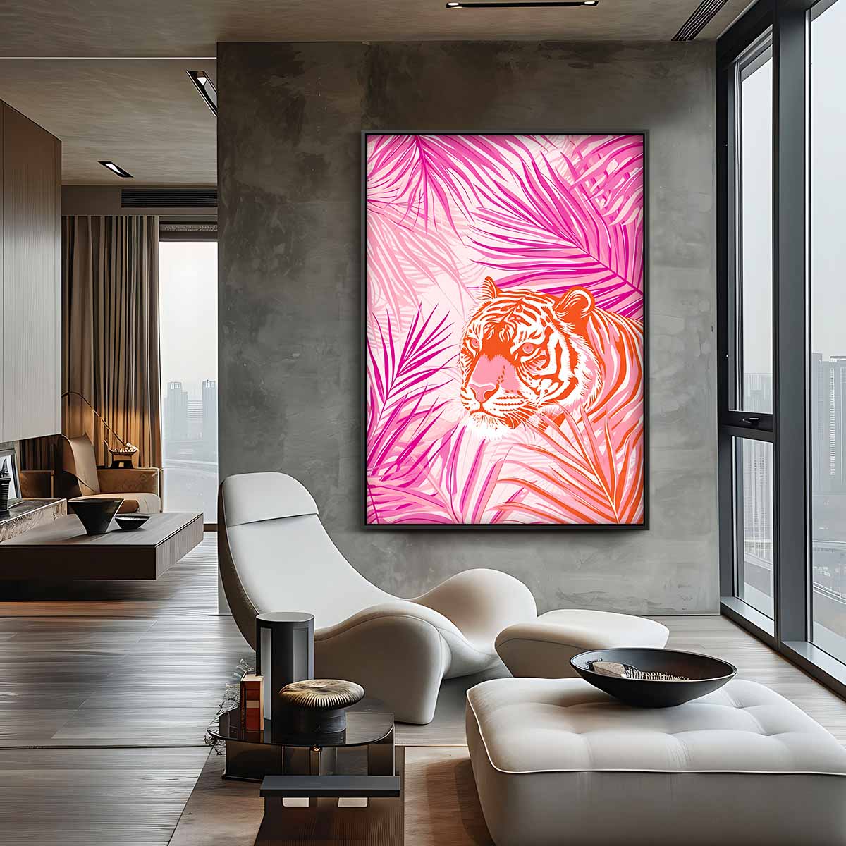Kleurrijke Tijger in de Jungle Kunstwerk-canvas-dibond-plexiglas-wanddecoratie-WallArtistic