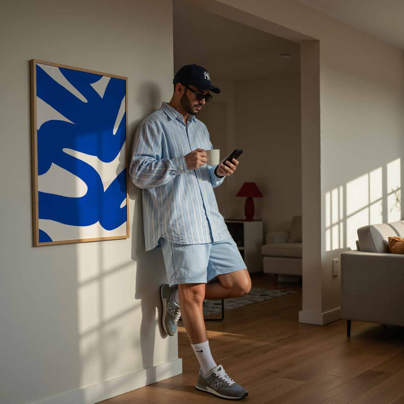 Abstracte Blauw-Witte Kunstposter-WallArtistic