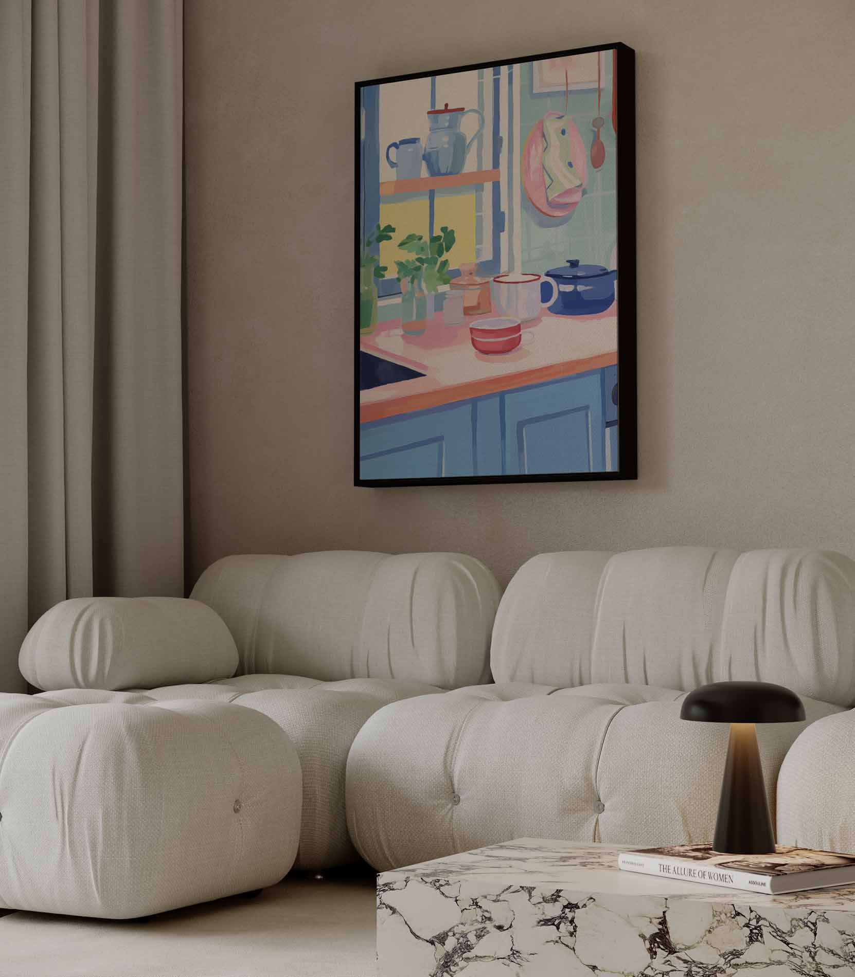 Vrolijk Keukenhoekje in Pasteltinten Kunstwerk-canvas-dibond-plexiglas-wanddecoratie-WallArtistic
