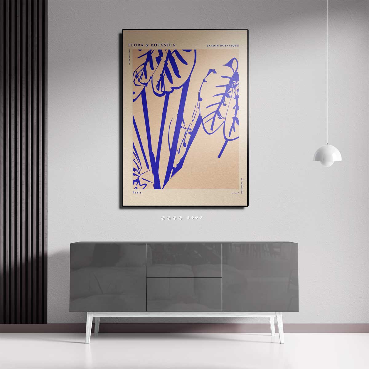 Botanische Bladprint in Blauw Kunstwerk-canvas-dibond-plexiglas-wanddecoratie-WallArtistic