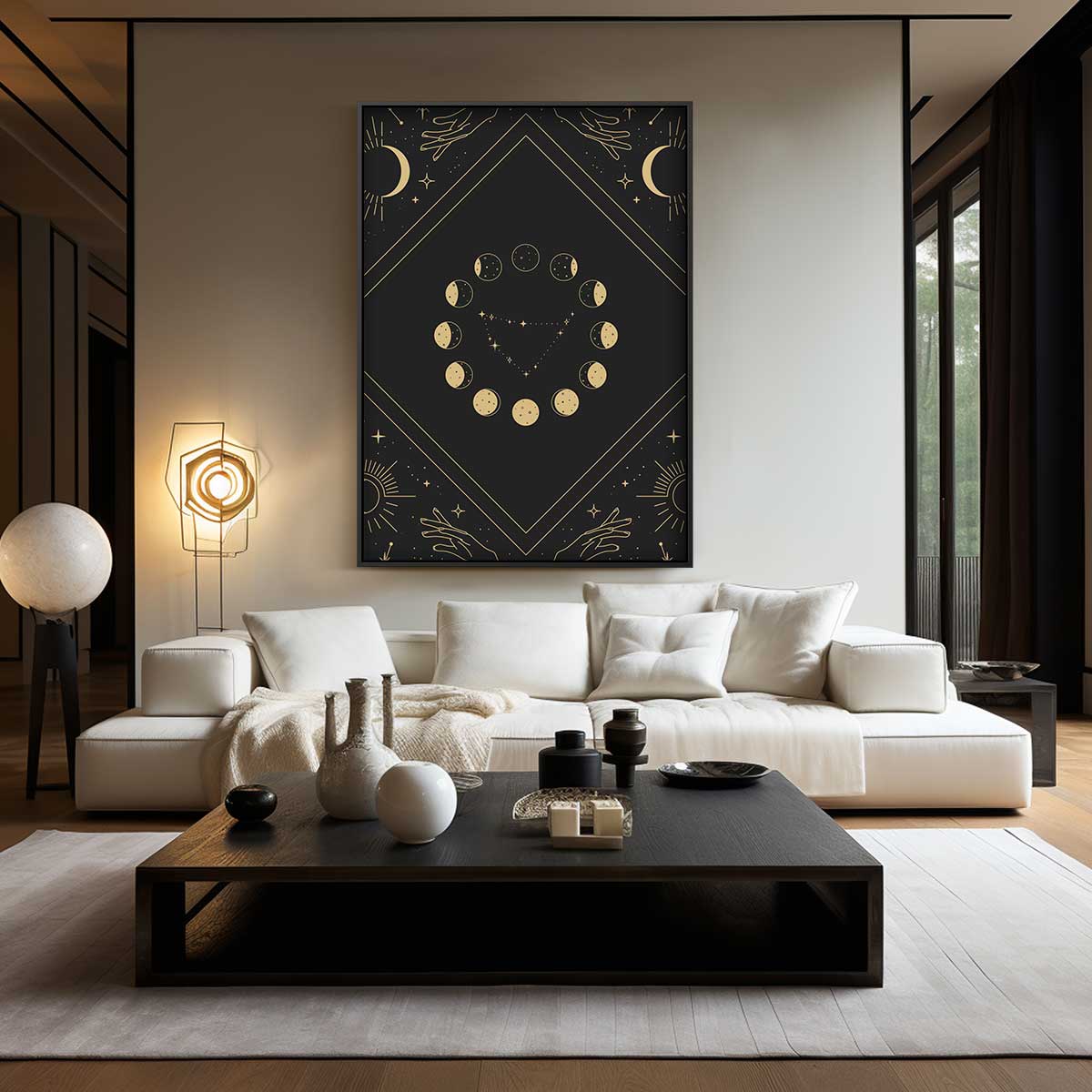 Maanfasen en Sterren Kunstwerk-canvas-dibond-plexiglas-wanddecoratie-WallArtistic