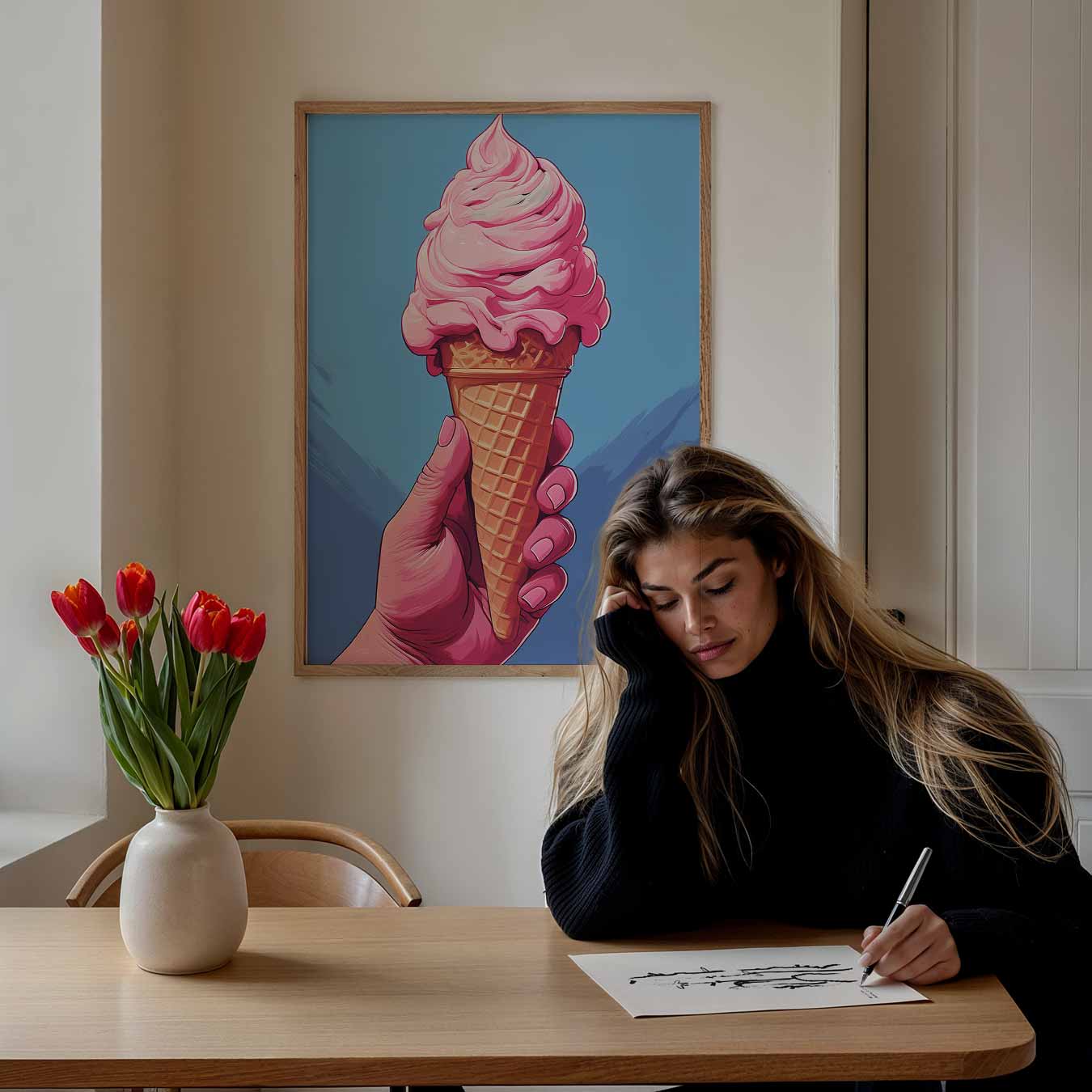 Zoete Roze IJscône Poster