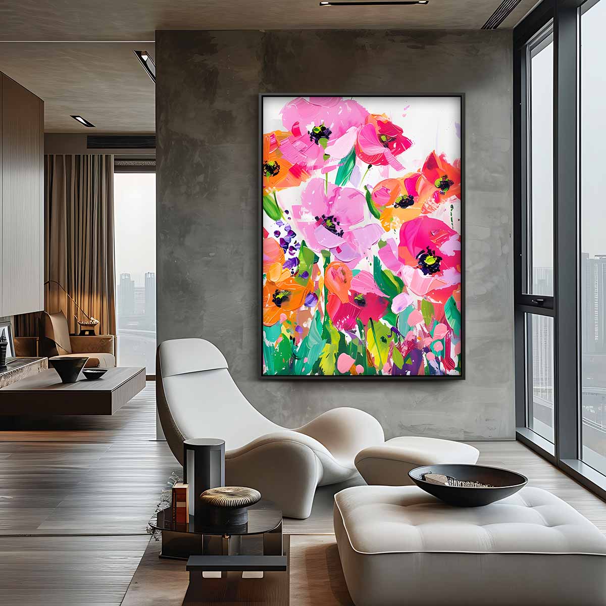 Bloemenveld in Vrolijke Kleuren Kunstwerk-canvas-dibond-plexiglas-wanddecoratie-WallArtistic