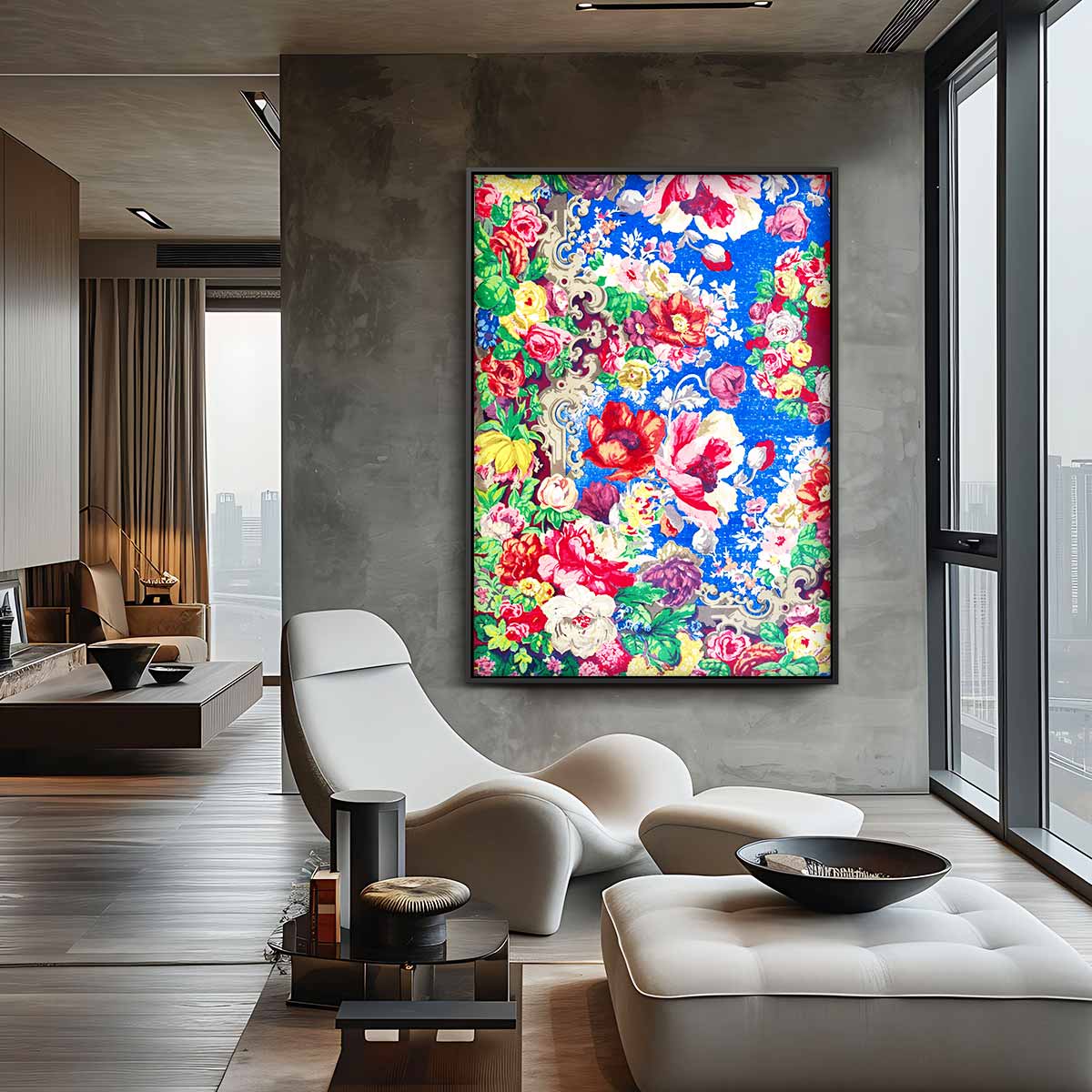 Bloemenpracht op Blauw Kunstwerk-canvas-dibond-plexiglas-wanddecoratie-WallArtistic