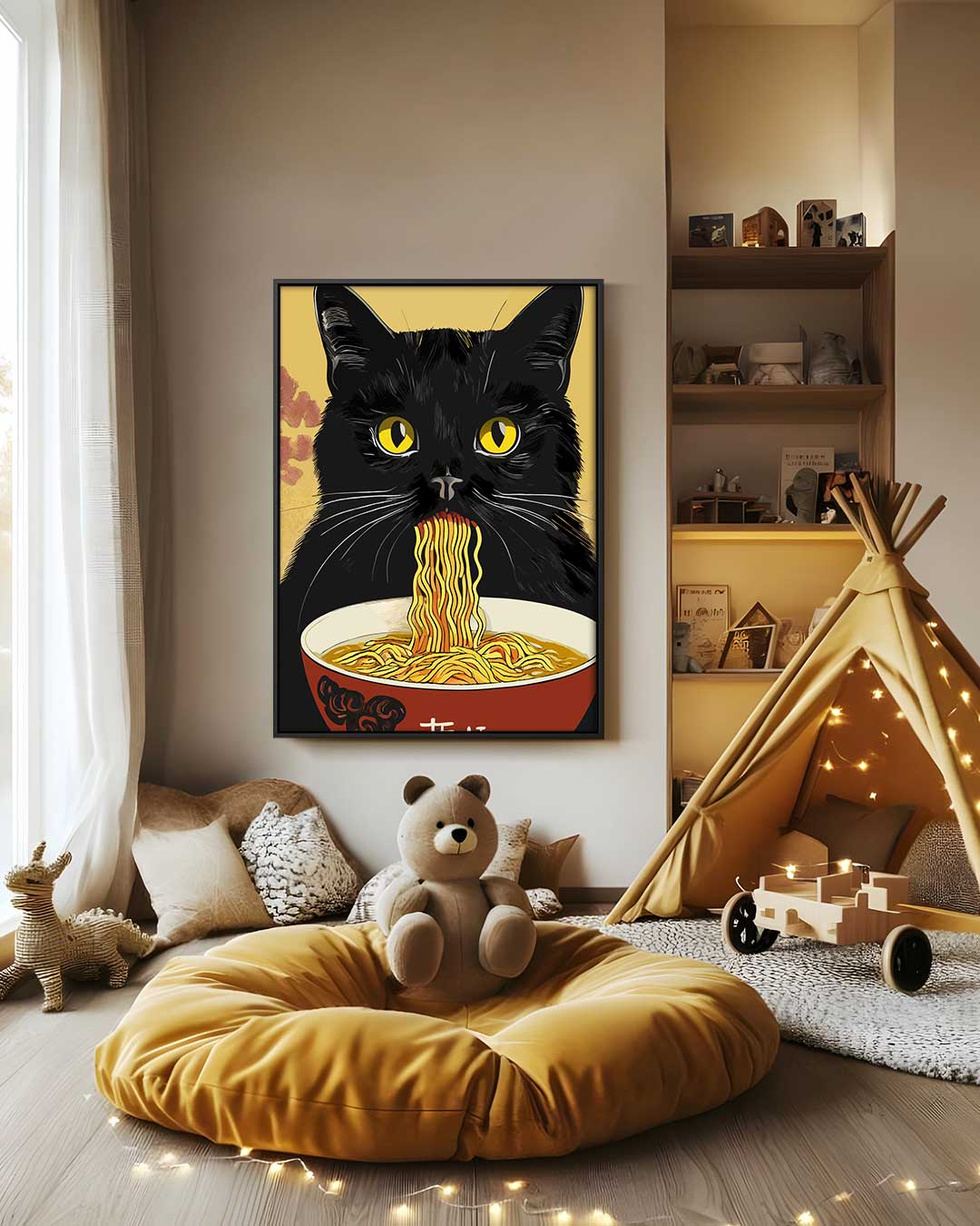 Kat met Noodles Kunstwerk-canvas-dibond-plexiglas-wanddecoratie-WallArtistic