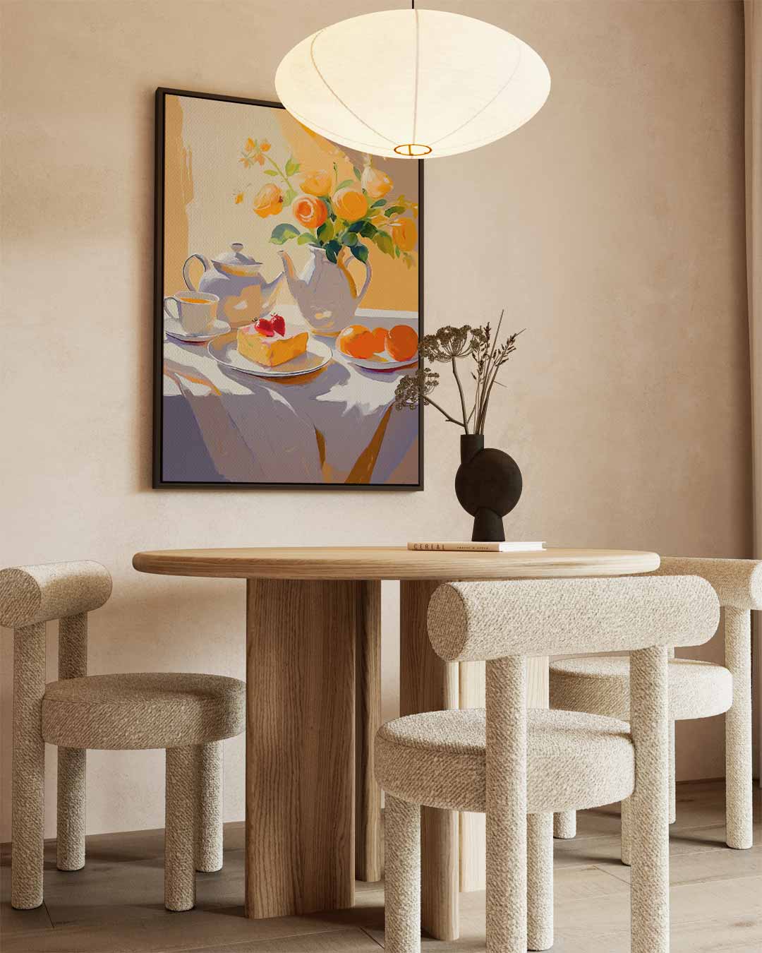 Zonovergoten Stilleven met Bloemen en Thee Kunstwerk-canvas-dibond-plexiglas-wanddecoratie-WallArtistic