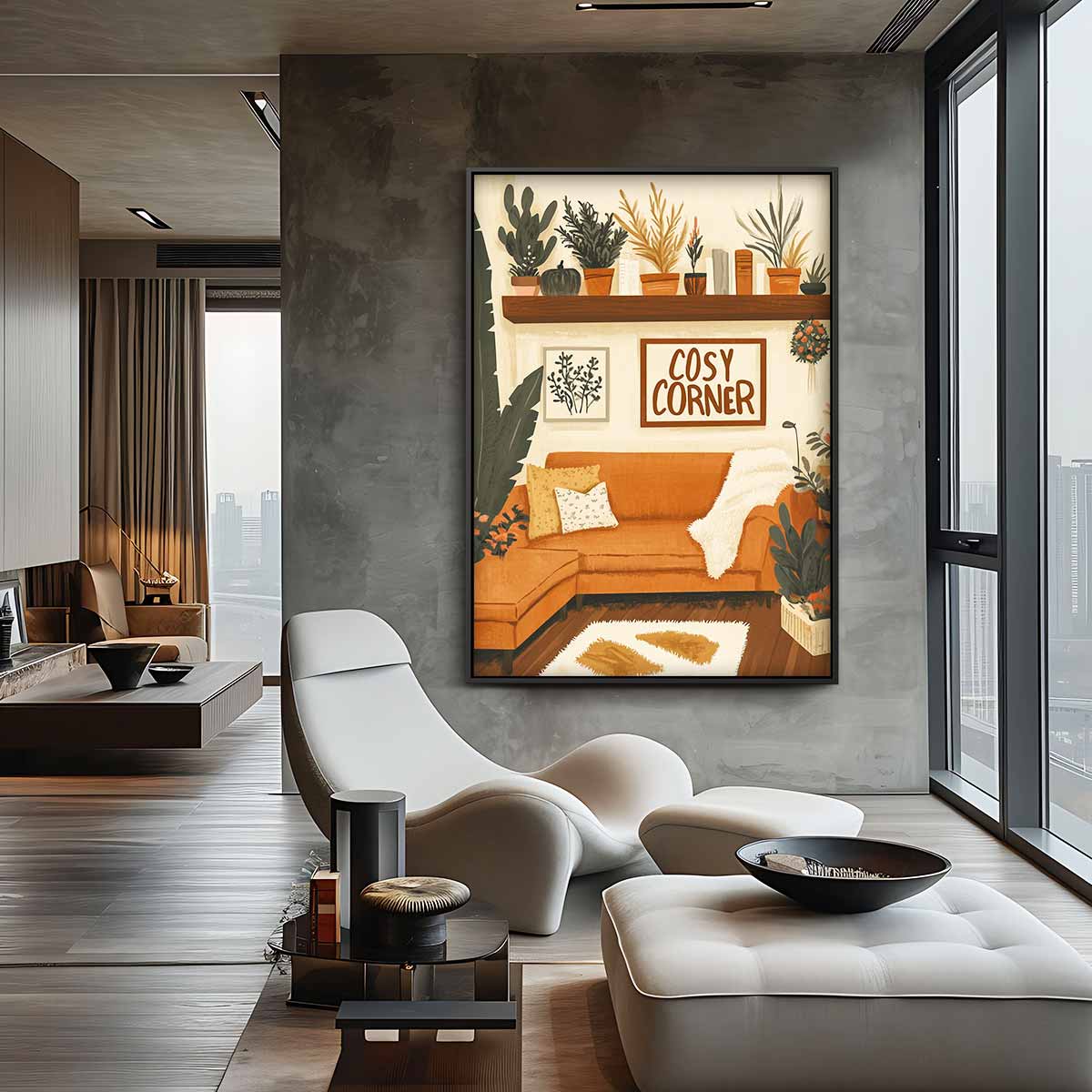 Gezellige Hoek Illustratie Kunstwerk-canvas-dibond-plexiglas-wanddecoratie-WallArtistic