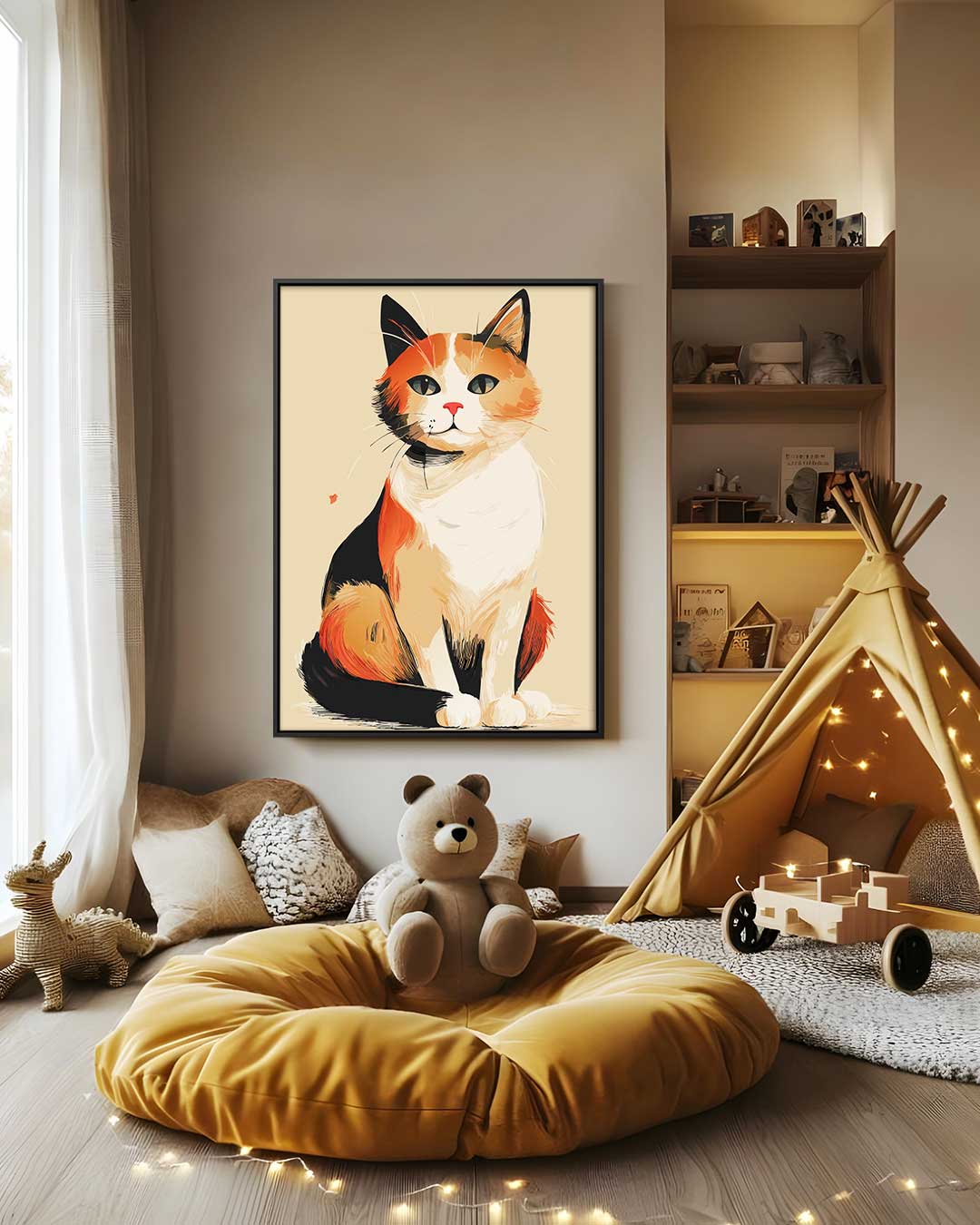 Vrolijke Kat op Canvas Kunstwerk-canvas-dibond-plexiglas-wanddecoratie-WallArtistic