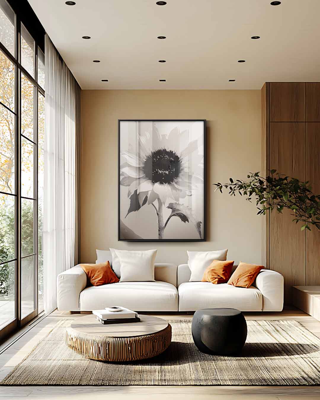 Zwart-wit Zonnebloem Print Kunstwerk-canvas-dibond-plexiglas-wanddecoratie-WallArtistic