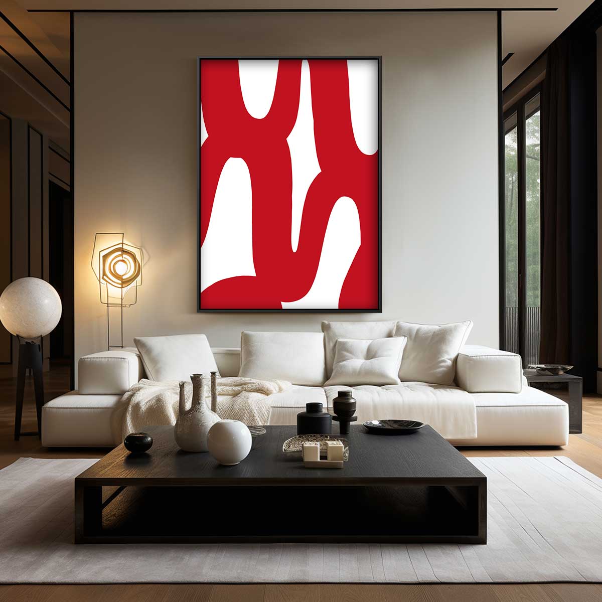 Speelse Rode Bochten Kunstwerk-canvas-dibond-plexiglas-wanddecoratie-WallArtistic