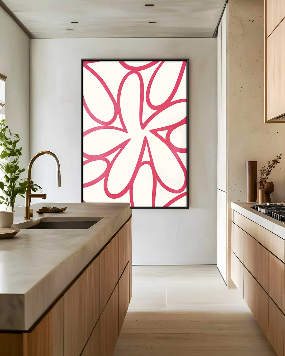 Bloemachtige Vormen in Rood Kunstwerk-canvas-dibond-plexiglas-wanddecoratie-WallArtistic
