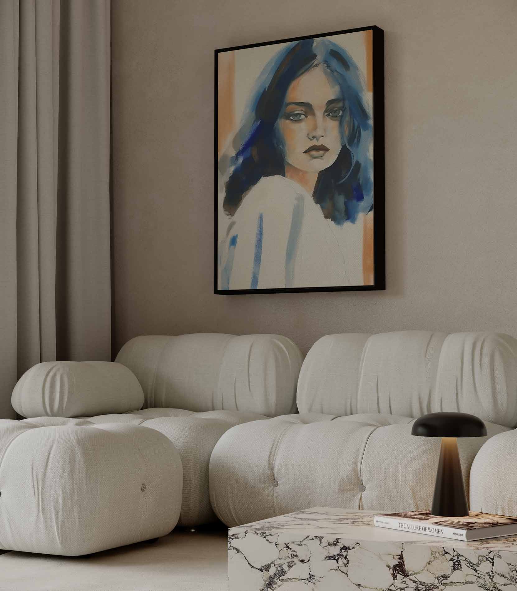 Dromerige Blik in Blauw Kunstwerk-canvas-dibond-plexiglas-wanddecoratie-WallArtistic