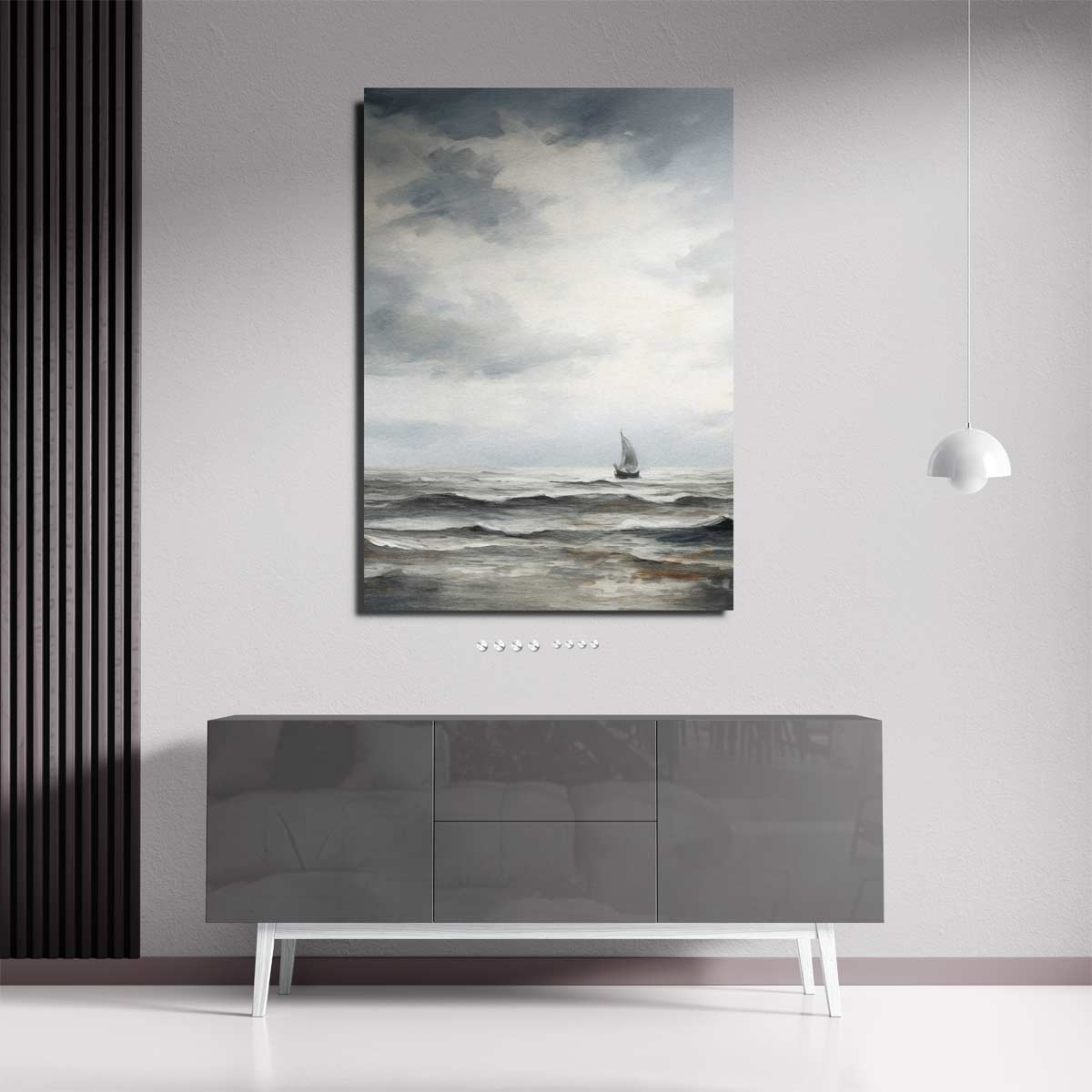 Eenzaam Zeilschip op de Woelige Zee Kunstwerk-canvas-dibond-plexiglas-wanddecoratie-WallArtistic