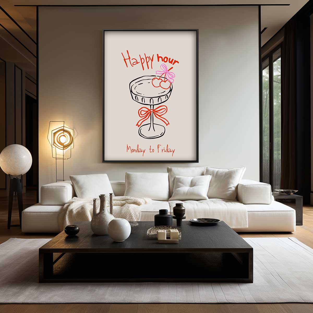 Happy Hour Illustratie Kunstwerk-canvas-dibond-plexiglas-wanddecoratie-WallArtistic