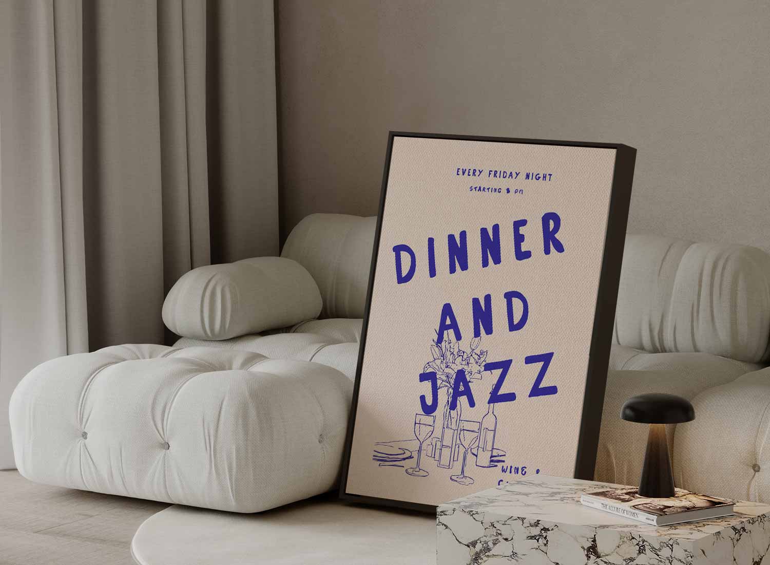 Avondje Uit: Diner en Jazz Kunstwerk-canvas-dibond-plexiglas-wanddecoratie-WallArtistic