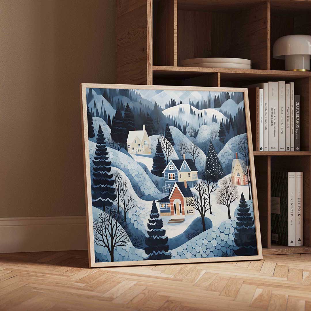 Winterlandschap met huizen Poster