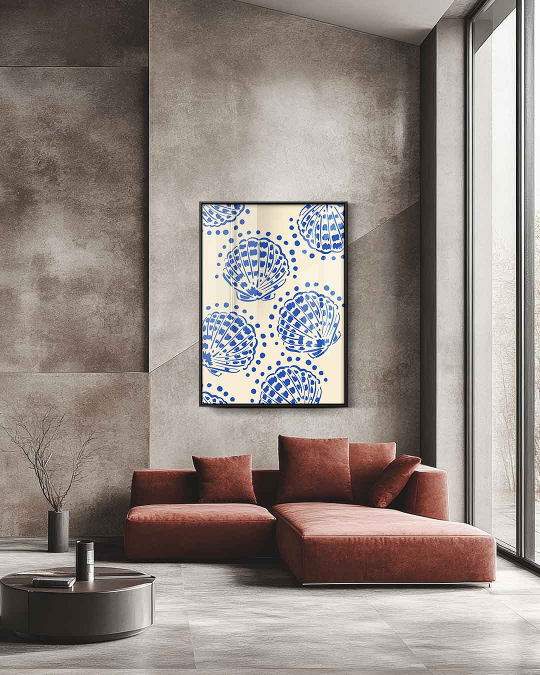 Blauwe Schelpenpatroon Kunstwerk-canvas-dibond-plexiglas-wanddecoratie-WallArtistic