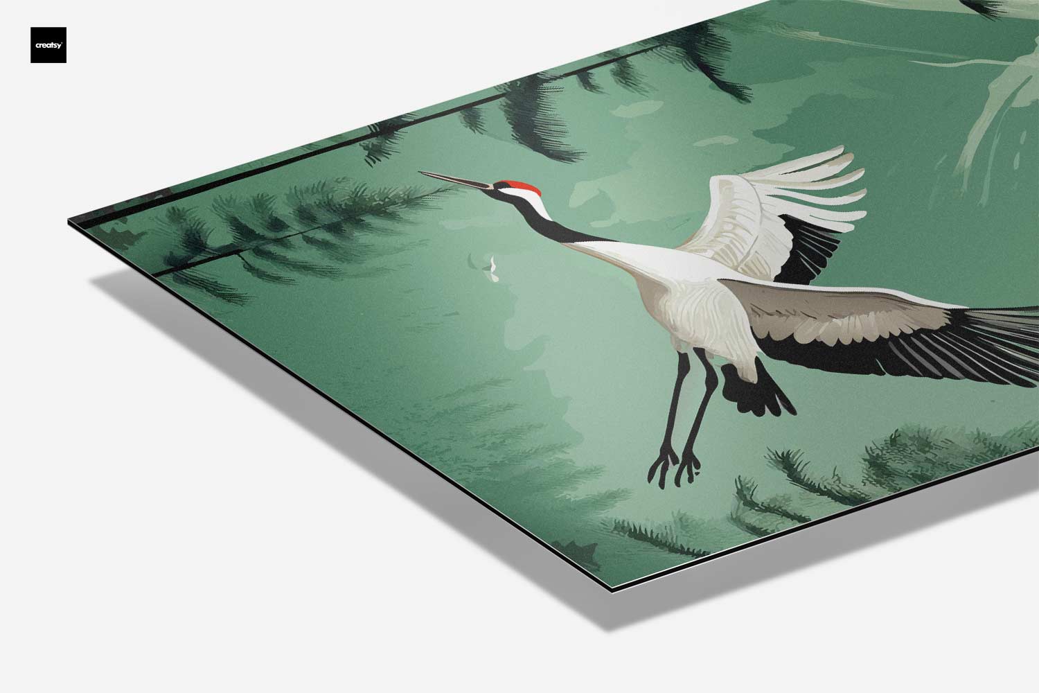 Flying Cranes in Mountain Landscape Artwork