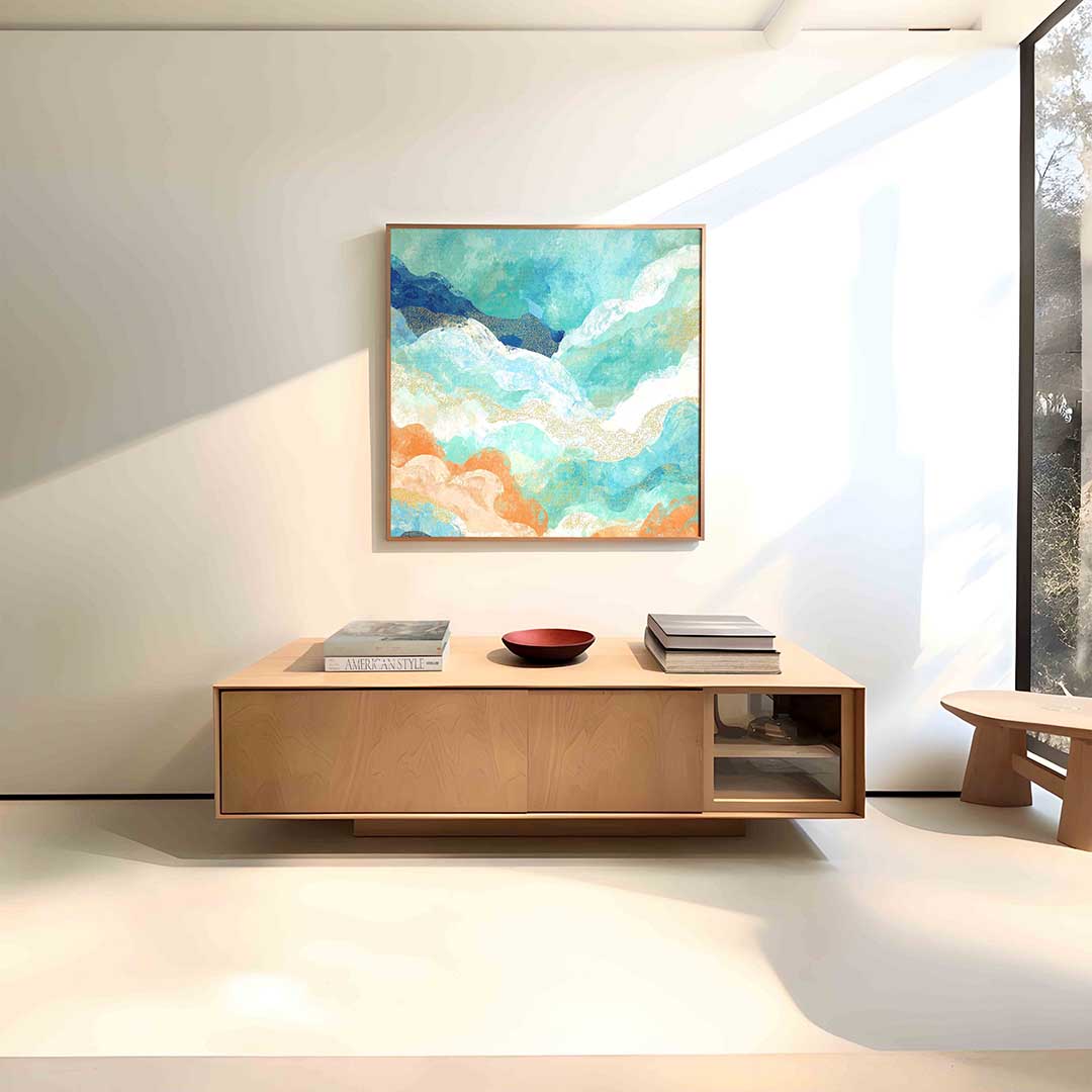 Golvende blauwe en oranje Poster