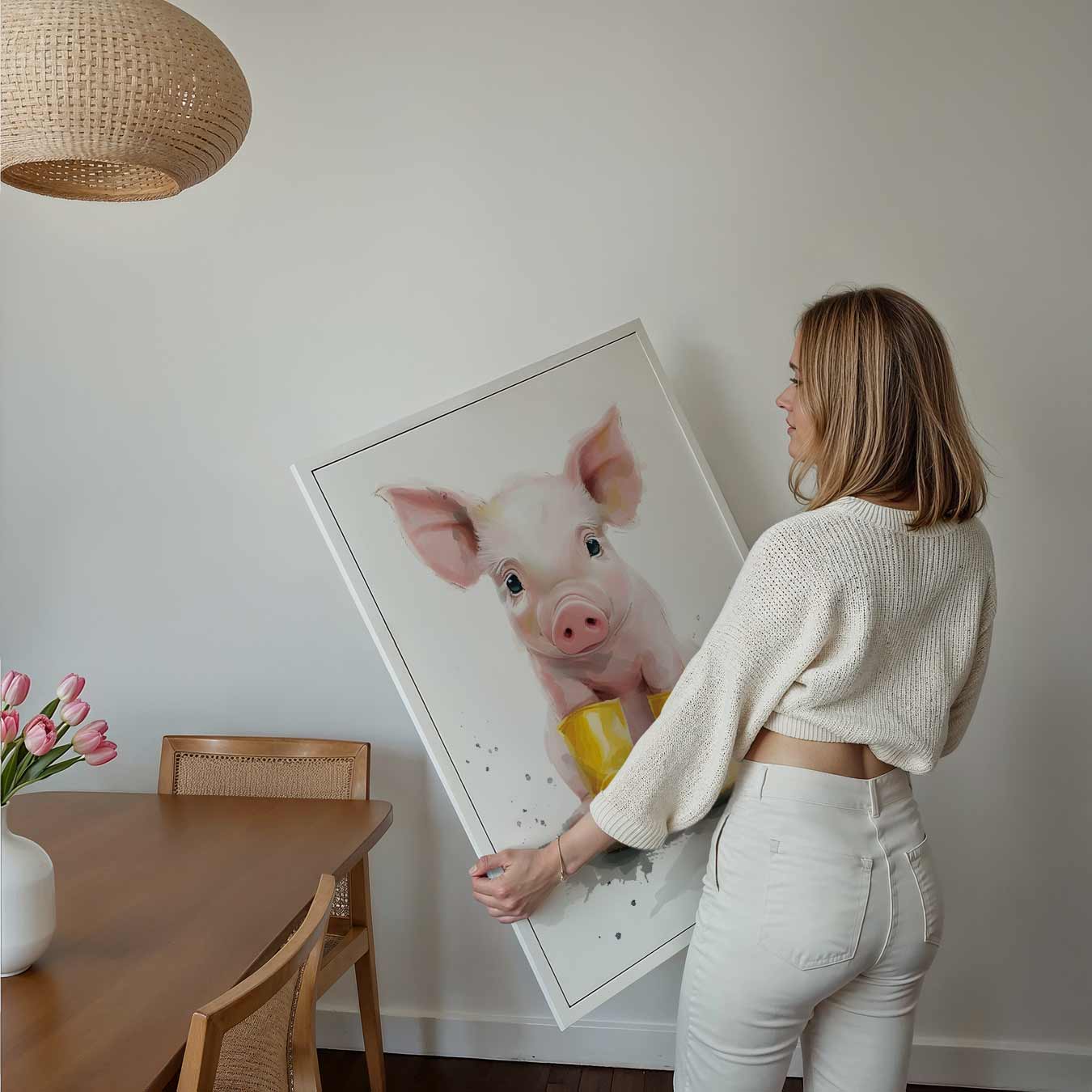 Schattig Varkentje in Gele Regenlaarsjes Poster