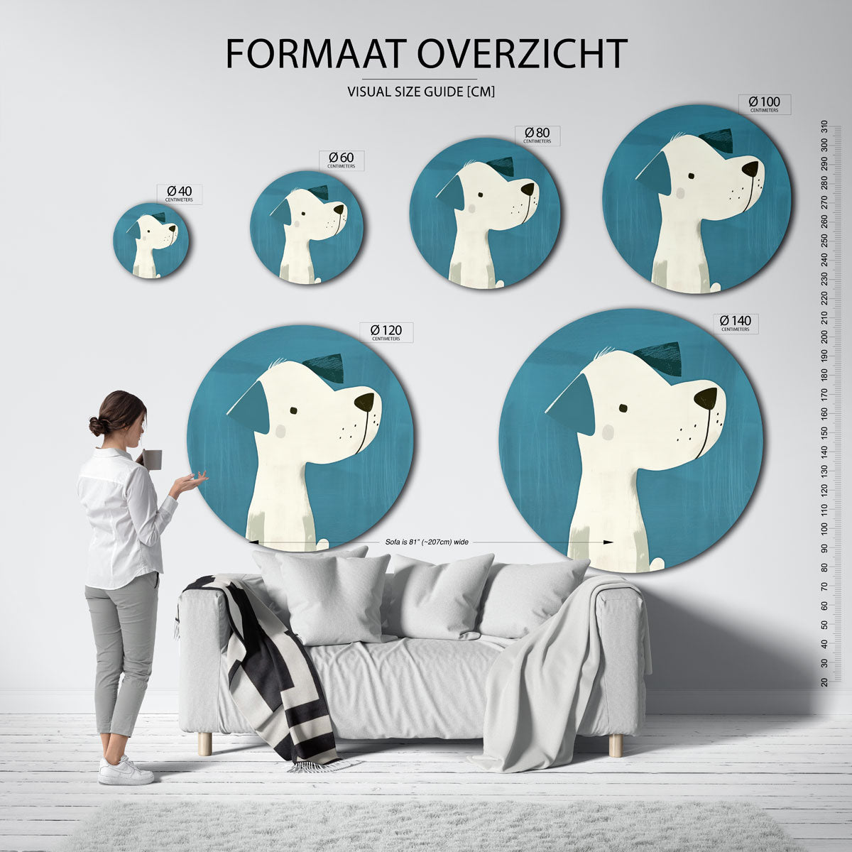 Hond met blauwe achtergrond Muurcirkel
