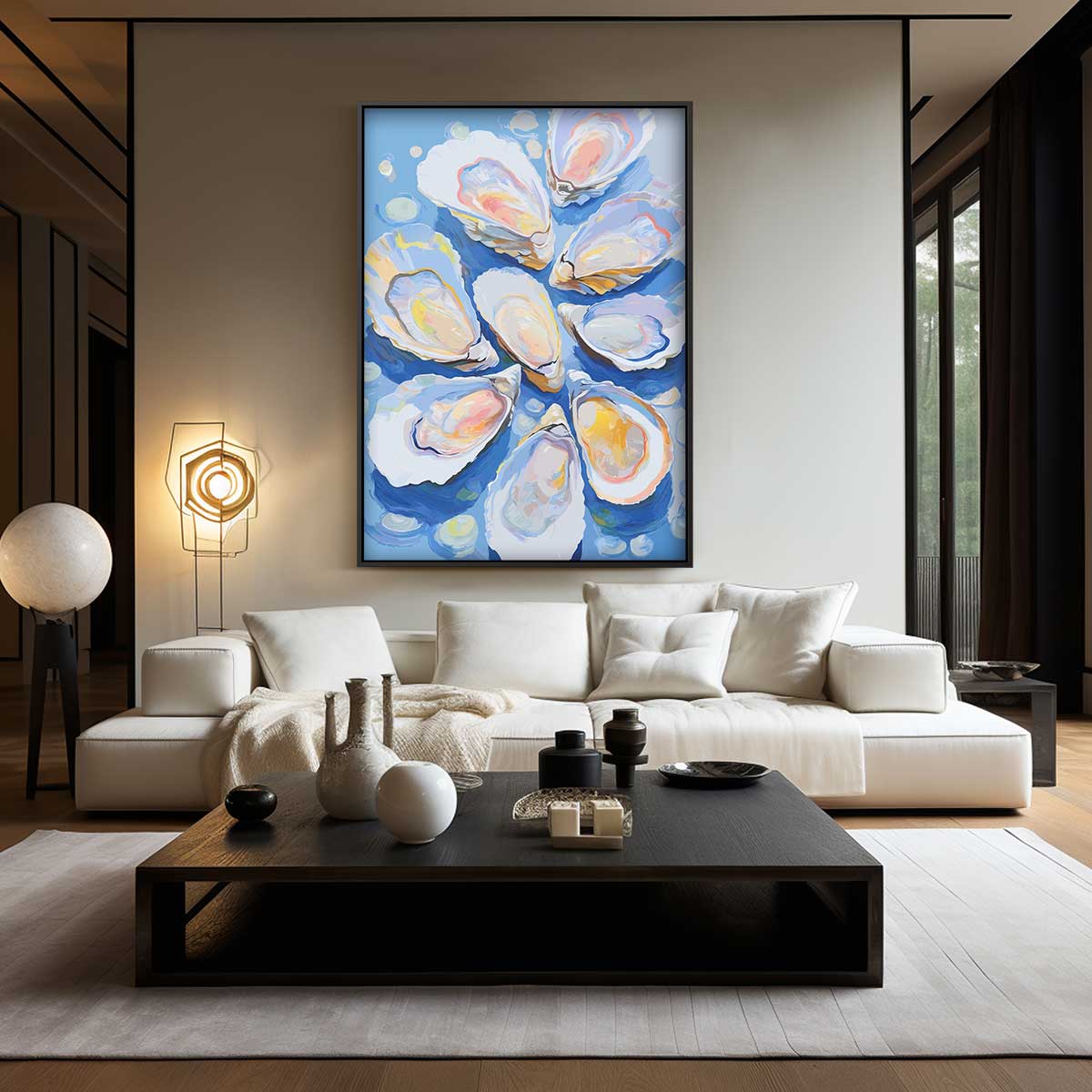 Dromerige Oesters op Blauw Kunstwerk-canvas-dibond-plexiglas-wanddecoratie-WallArtistic