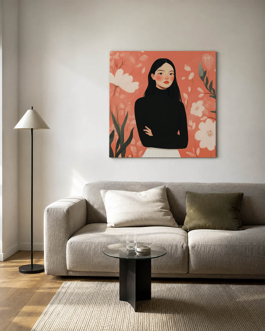 Vrouwelijk portret bloemen Kunstwerk