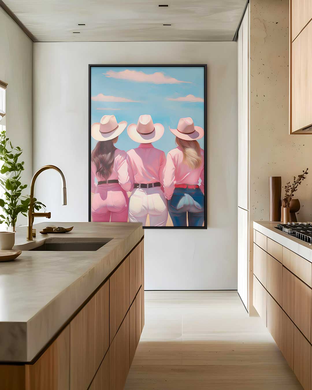 Drie Cowgirls in de Zon Kunstwerk-canvas-dibond-plexiglas-wanddecoratie-WallArtistic